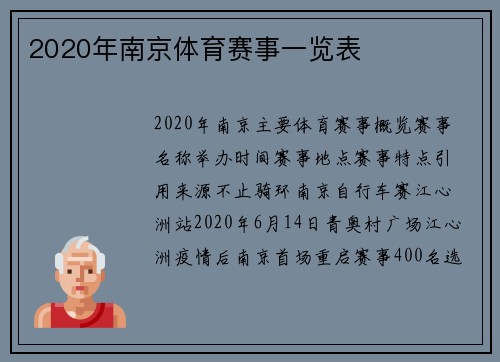2020年南京体育赛事一览表